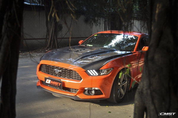 Ford Mustang GT 5.0 V6 3.6 Ecoboost 2.3 S550.1 2015-2017 with Aftermarket Parts - V3 Vented Style Hood Bonnet Carbon Fiber / FRP from CMST Tuning
