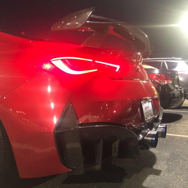 Infiniti Q60 Red Sport 400 Premium Luxe Sport Pure 2017-2022 with Aftermarket Parts - Project Black S Concept Style Rear Bumper & Diffuser Carbon Fiber / FRP from CMST Tuning