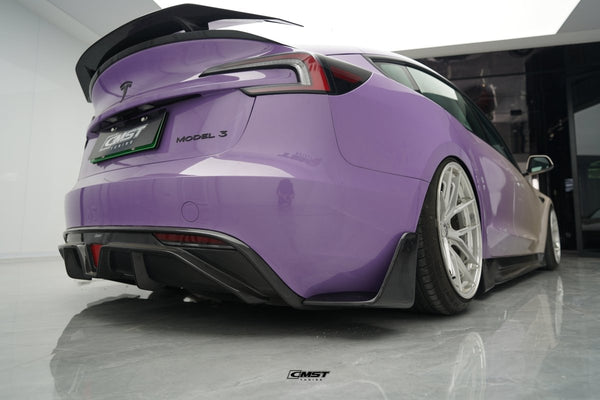 Tesla Model 3 Highland 2024-ON with Aftermarket Parts - V1 Style Carbon Fiber Rear Diffuser & Canards from CMST Tuning
