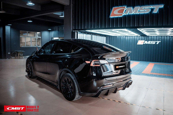 Tesla Model Y Performance AWD Long Range RWD Standard 2020-ON with Aftermarket Parts - V1 Style Rear Diffuser Carbon Fiber / FRP from CMST Tuning