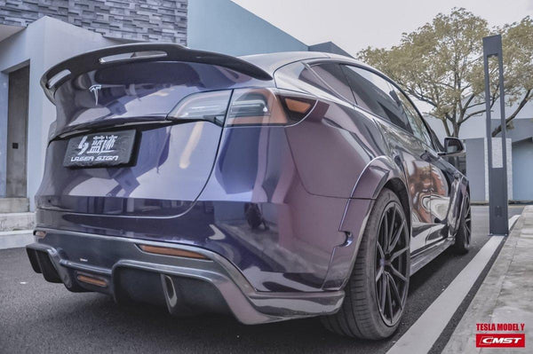 Tesla Model Y Performance AWD Long Range RWD Standard 2020-ON with Aftermarket Parts - V1 Style Rear Diffuser Carbon Fiber / FRP from CMST Tuning