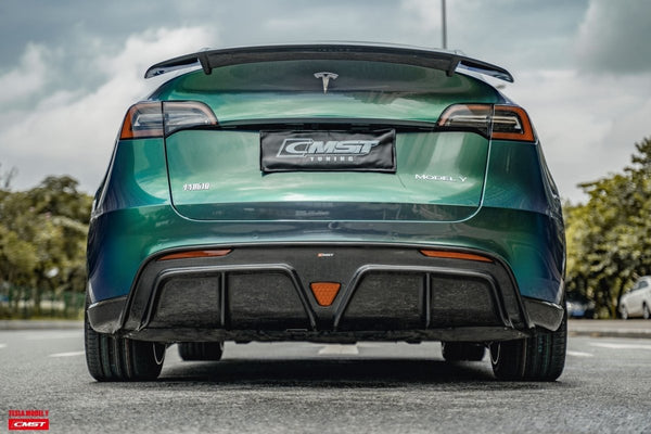 Tesla Model Y Performance AWD Long Range RWD Standard 2020-ON with Aftermarket Parts - V2 Style Rear Diffuser Carbon Fiber / FRP from CMST Tuning