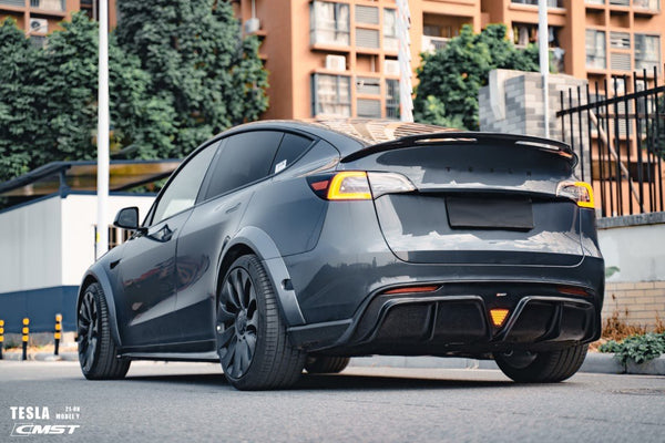 Tesla Model Y Performance AWD Long Range RWD Standard 2020-ON with Aftermarket Parts - V2 Style Rear Diffuser Carbon Fiber / FRP from CMST Tuning