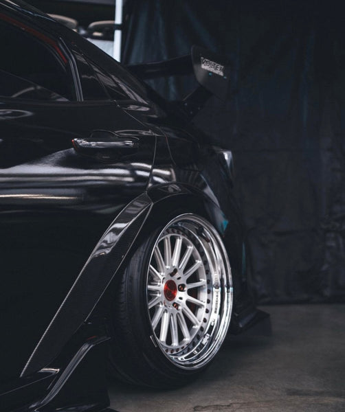 Honda Civic Type-R FK8 2017-2021 with Aftermarket Parts - Carbon Fiber FRP Rear Wheel Arch Trim from CMST Tuning