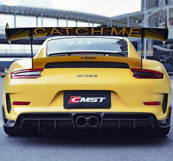 Porsche 991.2 911 GT3RS 2017-2019 with Aftermarket Parts Carbon Fiber & FRP Rear Spoiler Side Blades from CMST Tuning