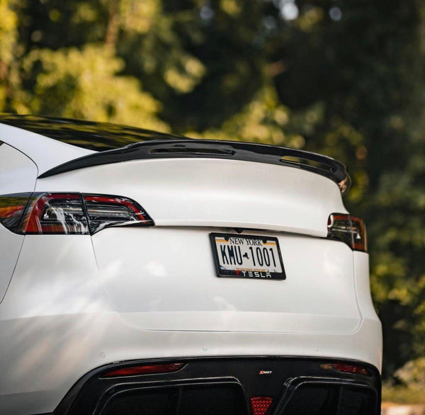 Tesla Model Y Performance AWD Long Range RWD Standard 2020-ON with Aftermarket Parts - V1 Style Rear Trunk Spoiler Carbon Fiber / FRP from CMST Tuning