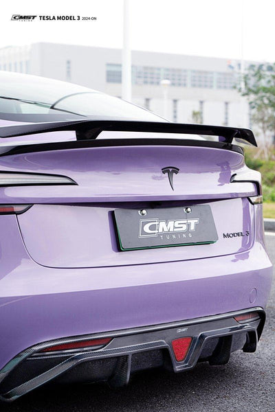 Tesla Model 3 Highland 2024-ON with Aftermarket Parts - V1 Style Carbon Fiber Rear Spoiler from CMST Tuning