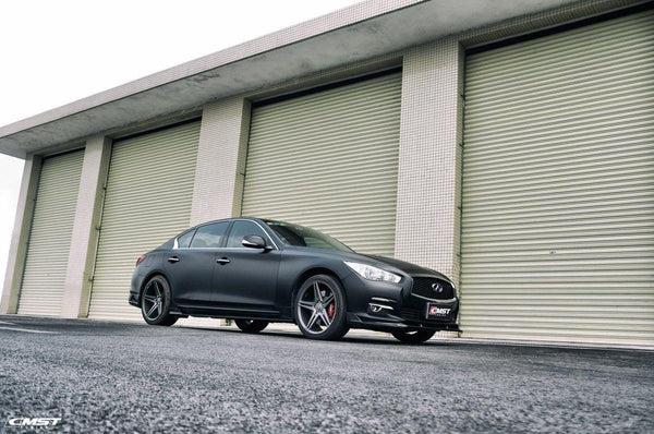 Infiniti Q50 Red Sport 400 Luxe Sensory Signature Premium Pure 2014 2015 2016 2017 2018 2019 2020 2021 2022 2023 2024 with Aftermarket Parts - Side Skirts Carbon Fiber / FRP from CMST Tuning