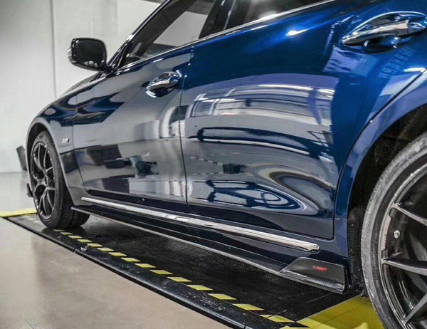 Infiniti Q50 Red Sport 400 Luxe Sensory Signature Premium Pure 2014 2015 2016 2017 2018 2019 2020 2021 2022 2023 2024 with Aftermarket Parts - Side Skirts Carbon Fiber / FRP from CMST Tuning