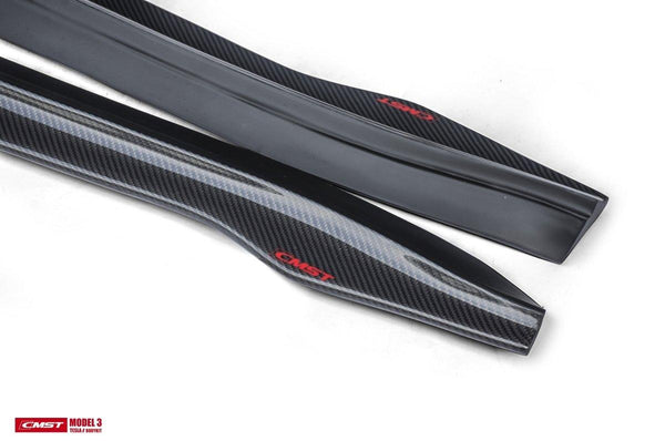 Tesla Model 3 Performance Long Range Standard Base 2017-2023 with Aftermarket Parts - V1 Style Side Skirts Carbon Fiber / FRP from CMST Tuning