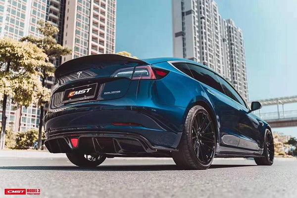 Tesla Model 3 Performance Long Range Standard Base 2017-2023 with Aftermarket Parts - V1 Style Side Skirts Carbon Fiber / FRP from CMST Tuning