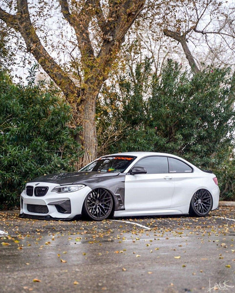 BMW F87 M2 M2C 2016-2021 with Aftermarket Parts - Vacuumed Carbon Vented Fenders from CMST Tuning
