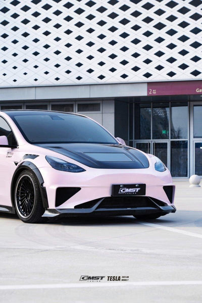 Tesla Model Y Performance AWD Long Range RWD Standard 2020-ON with Aftermarket Parts - V2 Style Front Bumper & Lip Carbon Fiber / FRP from CMST Tuning