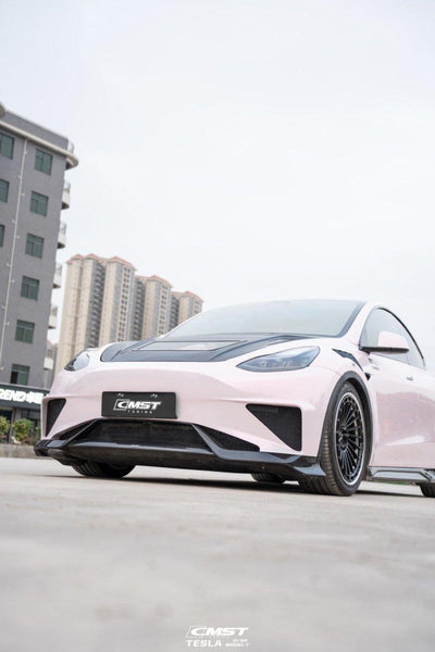 Tesla Model Y Performance AWD Long Range RWD Standard 2020-ON with Aftermarket Parts - V2 Style Front Bumper & Lip Carbon Fiber / FRP from CMST Tuning