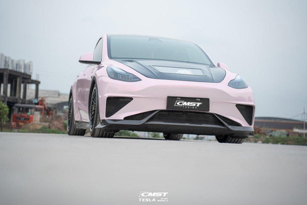 Tesla Model Y Performance AWD Long Range RWD Standard 2020-ON with Aftermarket Parts - V2 Style Front Bumper & Lip Carbon Fiber / FRP from CMST Tuning