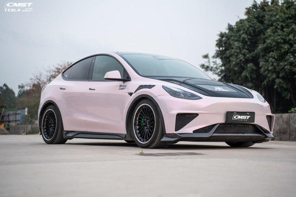 Tesla Model Y Performance AWD Long Range RWD Standard 2020-ON with Aftermarket Parts - V2 Style Front Bumper & Lip Carbon Fiber / FRP from CMST Tuning