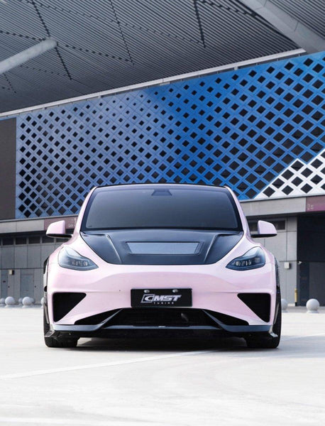 Tesla Model Y Performance AWD Long Range RWD Standard 2020-ON with Aftermarket Parts - V2 Style Front Bumper & Lip Carbon Fiber / FRP from CMST Tuning