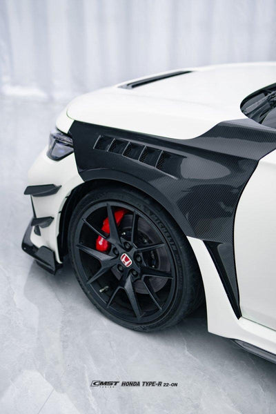 Honda Civic Type-R FL5 2023-ON with Aftermarket Parts - Pre-preg Carbon Fiber/FRP Front Bumper Canards from CMST Tuning