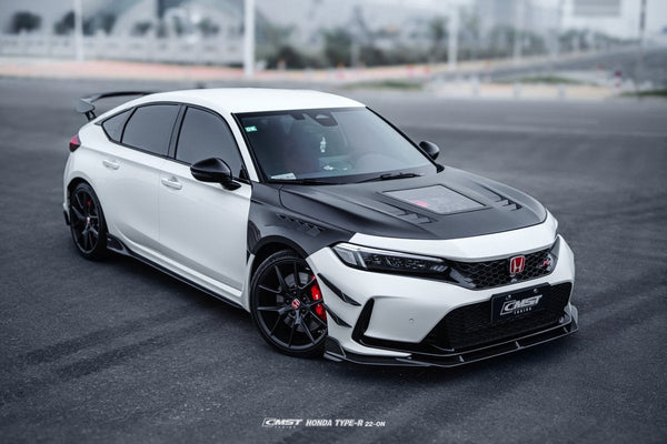 Honda Civic Type-R FL5 2023-ON with Aftermarket Parts - Pre-preg Carbon Fiber/FRP Front Lip Splitter from CMST Tuning