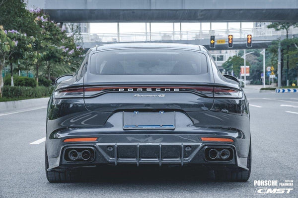 Porsche Panamera 971 971.1 RWD/Base/4/4S/GTS/Turbo/Turbo S 2017-2020 & Panamera 971 971.2 RWD/Base/4/4S/GTS/Turbo/Turbo S 2021-2023 with Aftermarket Parts - V2 Style Pre-preg Carbon & FRP Rear Diffuser from CMST Tuning