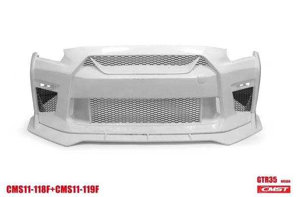 Nissan GTR Nismo Black Edition Track Eidtion Premium Base 2008-2016 (for installation on 2017-2024 vehicles, 2008-2016 hood is recommended) with Aftermarket Parts - Stage 2 Style Front Bumper & Lip (Undertray & DRL included) Carbon Fiber / FRP from CMST Tuning