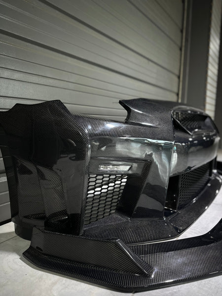 Nissan GTR Nismo Black Edition Track Eidtion Premium Base 2008-2016 (for installation on 2017-2024 vehicles, 2008-2016 hood is recommended) with Aftermarket Parts - Stage 2 Style Front Bumper & Lip (Undertray & DRL included) Carbon Fiber / FRP from CMST Tuning