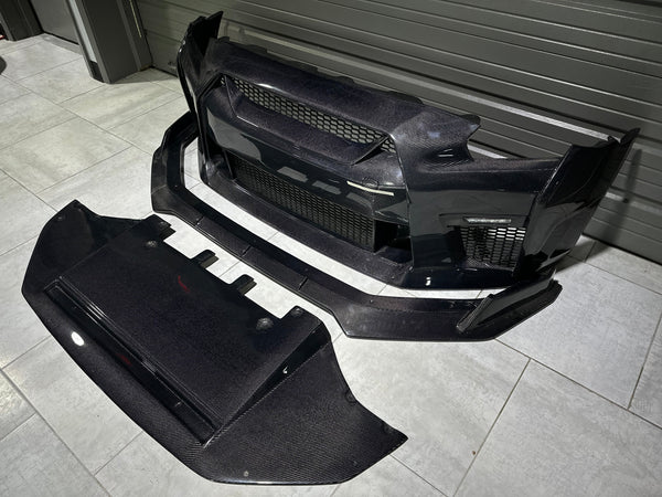Nissan GTR Nismo Black Edition Track Eidtion Premium Base 2008-2016 (for installation on 2017-2024 vehicles, 2008-2016 hood is recommended) with Aftermarket Parts - Stage 2 Style Front Bumper & Lip (Undertray & DRL included) Carbon Fiber / FRP from CMST Tuning