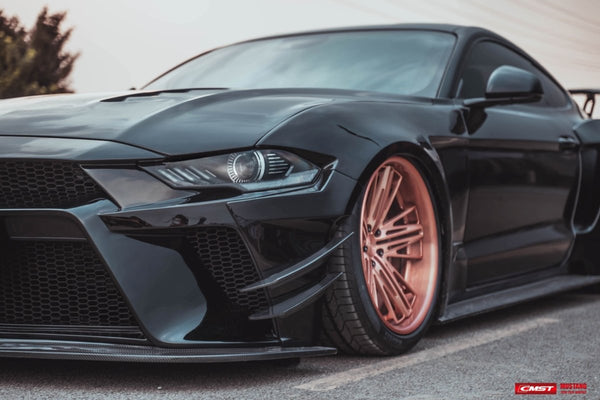 Ford Mustang GT 5.0 Mach1 Bullitt Ecoboost 2.3 S550.2 2018-2023 with Aftermarket Parts - Widebody Style Front Fenders & Wheel Arches Carbon Fiber / FRP from CMST Tuning