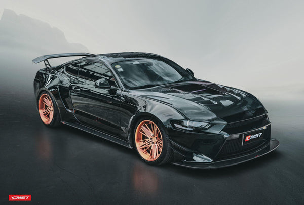 Ford Mustang GT 5.0 Mach1 Bullitt Ecoboost 2.3 S550.2 2018-2023 (Designed to be compatible with CMST S550.2 widebody kit. Goes over OEM rocker panel.) with Aftermarket Parts - Widebody Style Side Skirts Carbon Fiber / FRP from CMST Tuning