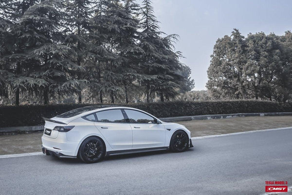 Tesla Model 3 Performance Long Range Standard Base 2017-2023 with Aftermarket Parts - V4 Style Rear Duck Bill Tail Spoiler Carbon Fiber / FRP from CMST Tuning