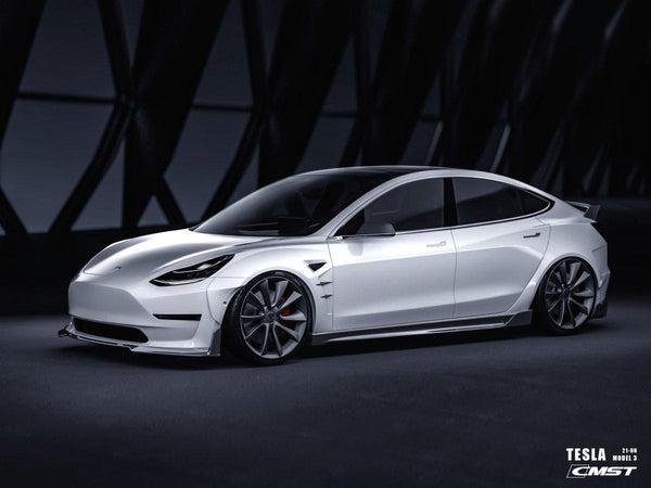 Tesla Model 3 Performance Long Range Standard Base 2017-2023 with Aftermarket Parts - V4 Style Side Skirts Carbon Fiber / FRPfrom CMST Tuning