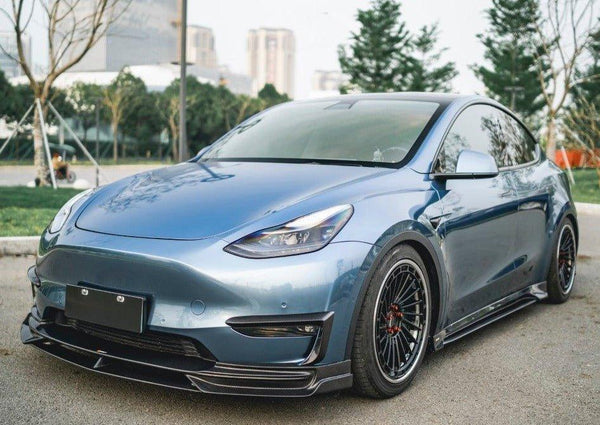 Tesla Model Y Performance AWD Long Range RWD Standard 2020-ON with Aftermarket Parts - V3 Style Front Lip Splitter Carbon Fiber / FRP from CMST Tuning