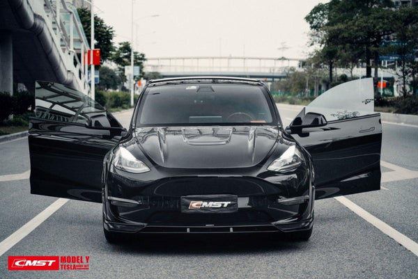 Tesla Model Y Performance AWD Long Range RWD Standard 2020-ON with Aftermarket Parts - V1 Style Hood Bonnet Carbon Fiber / FRP from CMST Tuning 
