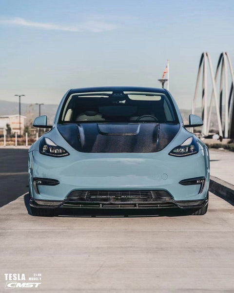 Tesla Model Y Performance AWD Long Range RWD Standard 2020-ON with Aftermarket Parts - V1 Style Hood Bonnet Carbon Fiber / FRP from CMST Tuning 
