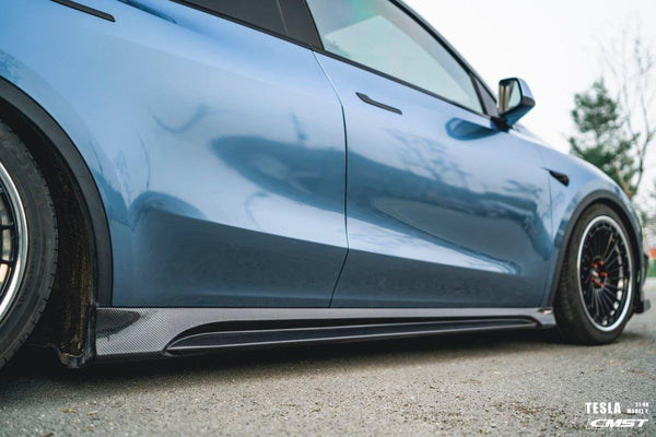 Tesla Model Y Performance AWD Long Range RWD Standard 2020-ON with Aftermarket Parts - V2 Style Side Skirts Carbon Fiber / FRP from CMST Tuning