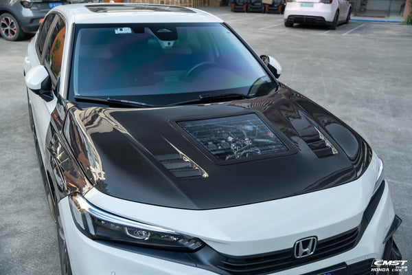 CMST Tuning Carbon Fiber Glass Transparent Clearview Hood Bonnet for Honda Civic 11th Gen Sedan
