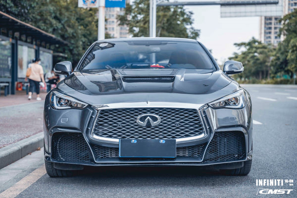 New Release! CMST Tuning Carbon Fiber Tempered Glass Transparent Clearview Hood Bonnet for Infiniti Q60 2017-2022